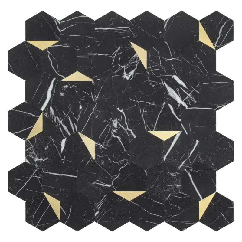 Zelfklevende Mozaïek Steenstrip Hexagon Mat Zwart Wit Goud Marmer Speciale Aanbieding