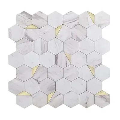 Zelfklevende Mozaïek Steenstrip Hexagon Goud Wit Marmer Flitsaanbieding