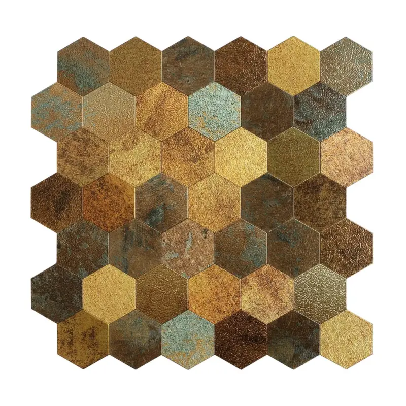 Snelle Levering Zelfklevende Mozaïek Steenstrip Hexagon Goud Groen Geplaat