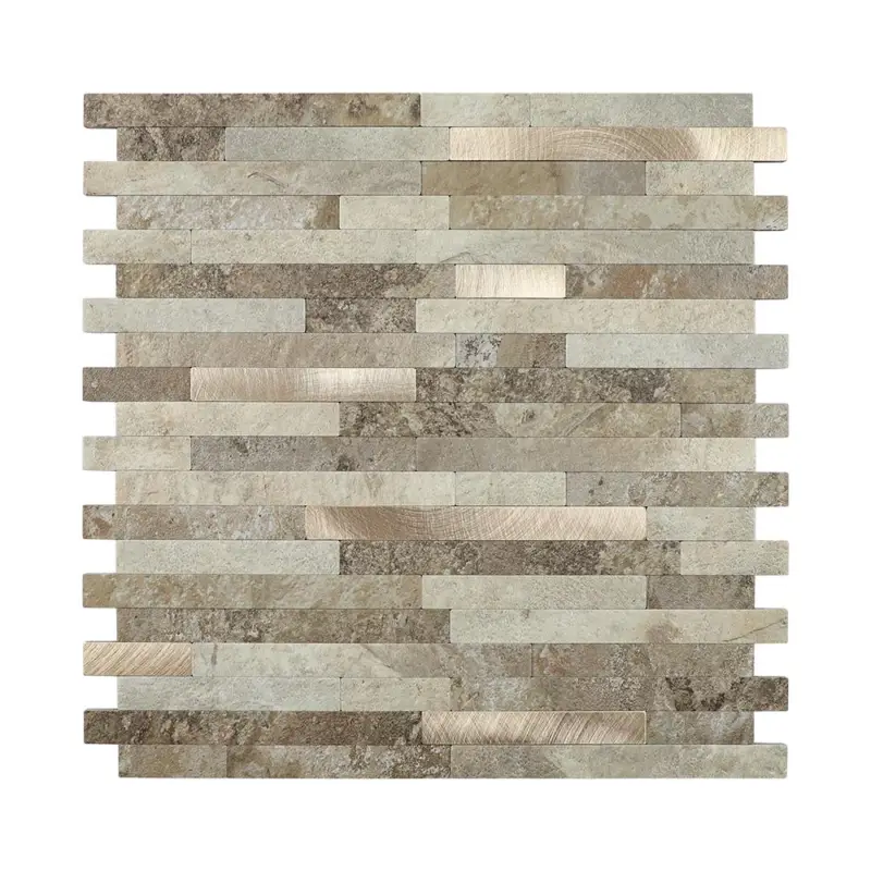 Zelfklevende Mozaïek Steenstrip Japandi Taupe Beige Mix Lage Kosten