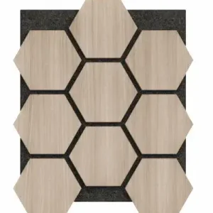 Gratis Retour Akoestisch Paneel Hexagon Hout Japandi Licht Eiken Beige met Zwart Vilt