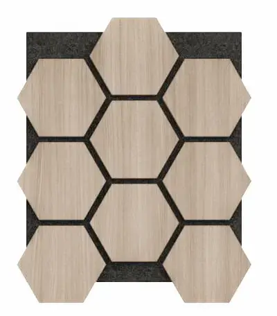 Gratis Retour Akoestisch Paneel Hexagon Hout Japandi Licht Eiken Beige met Zwart Vilt