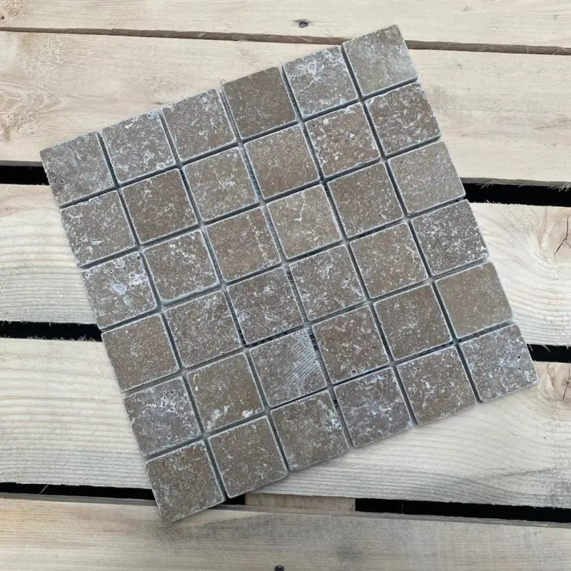 Express Levering MTC Travertin Bruin Gezoet 4,8×4,8 Mozaïek 30,5×30,5cm