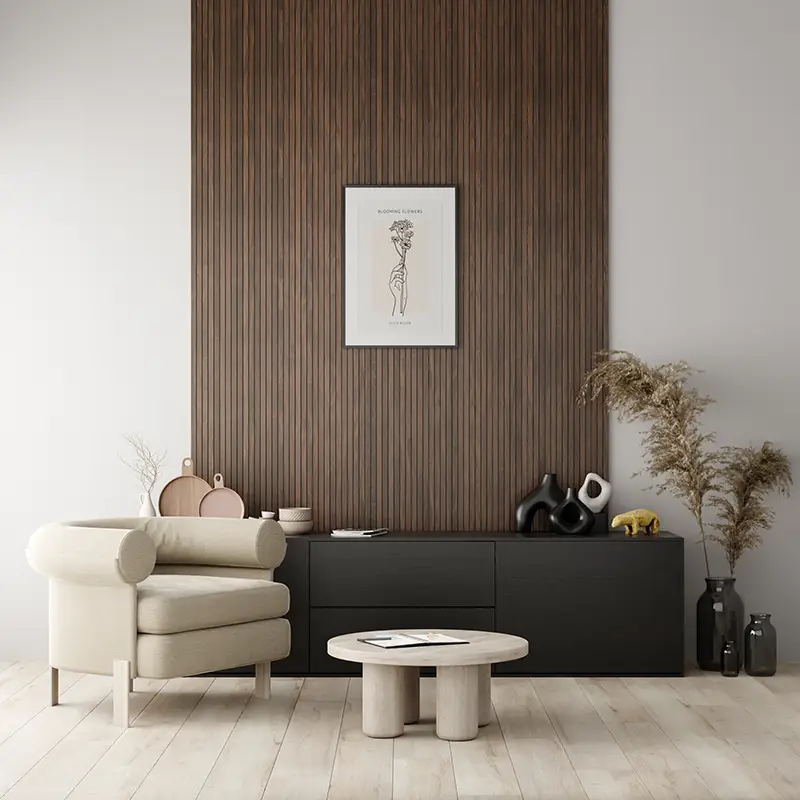 Snelle Levering Wandpaneel eiken model 1 - Deer Brown - Eiken fineer - 19 x 600 x 3040 mm