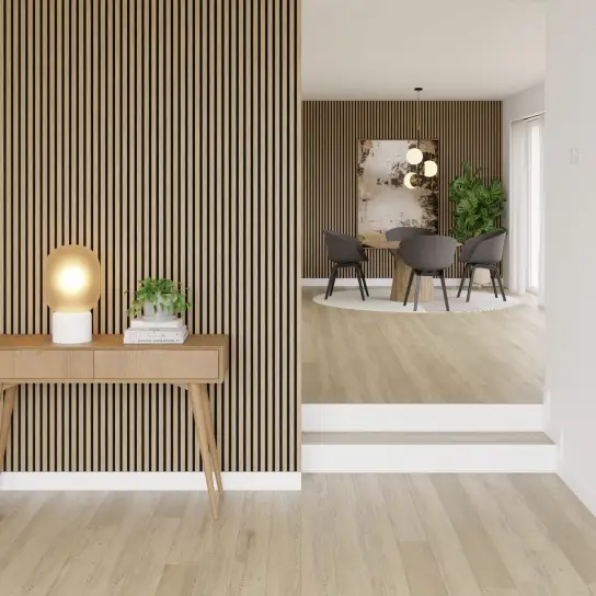 Gereduceerde Prijs Naturel eiken - PET vilt + MDF v313 met houtfineer - 22 x 605 x 3000 mm