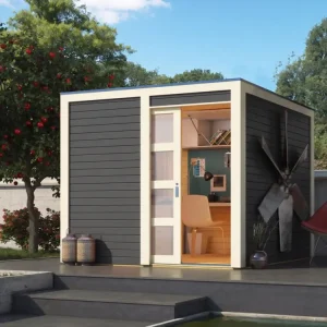 Op = Op Tuinhuis Qubic-Cubino 19 mm terragrijs