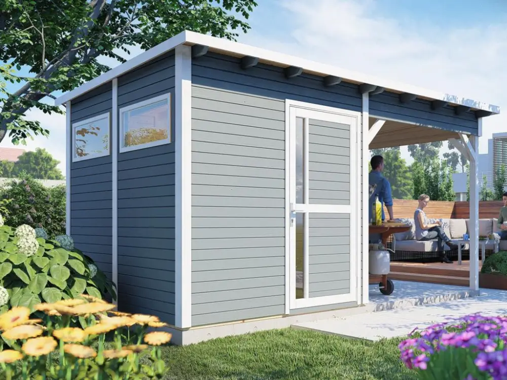 Tuinhuis Punta 2 met aanbouw 19 mm lichtgrijs Gecertificeerd
