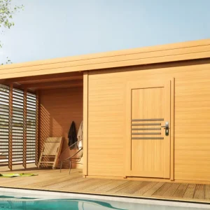 Tuinhuis Livo 1 28 mm onbehandeld met264 cm aanbouw Uitverkoop