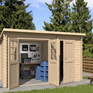 Tuinhuis blokhut "Aster 2 B" 28 mm puntdak tweekamerwoning Hete Deal