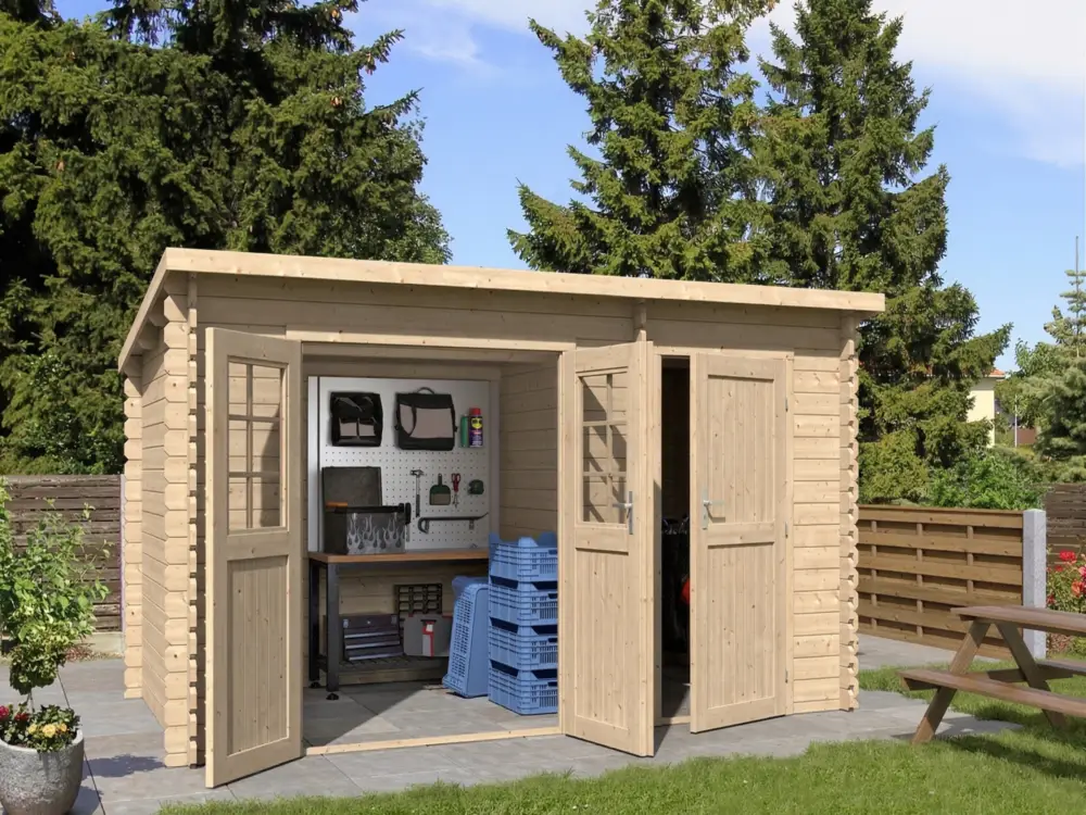 Tuinhuis blokhut "Aster 2 B" 28 mm puntdak tweekamerwoning Hete Deal