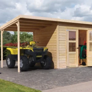 Gereedschapshuisje Merseburg 4 incl. 166 cm aanbouwdak ECO 14 mm onbehandeld Nieuw