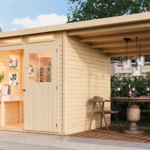 Direct Verzonden Tuinhuis Glücksberg 3 19 mm onbehandeld incl. 1,9 m aanbouwdak