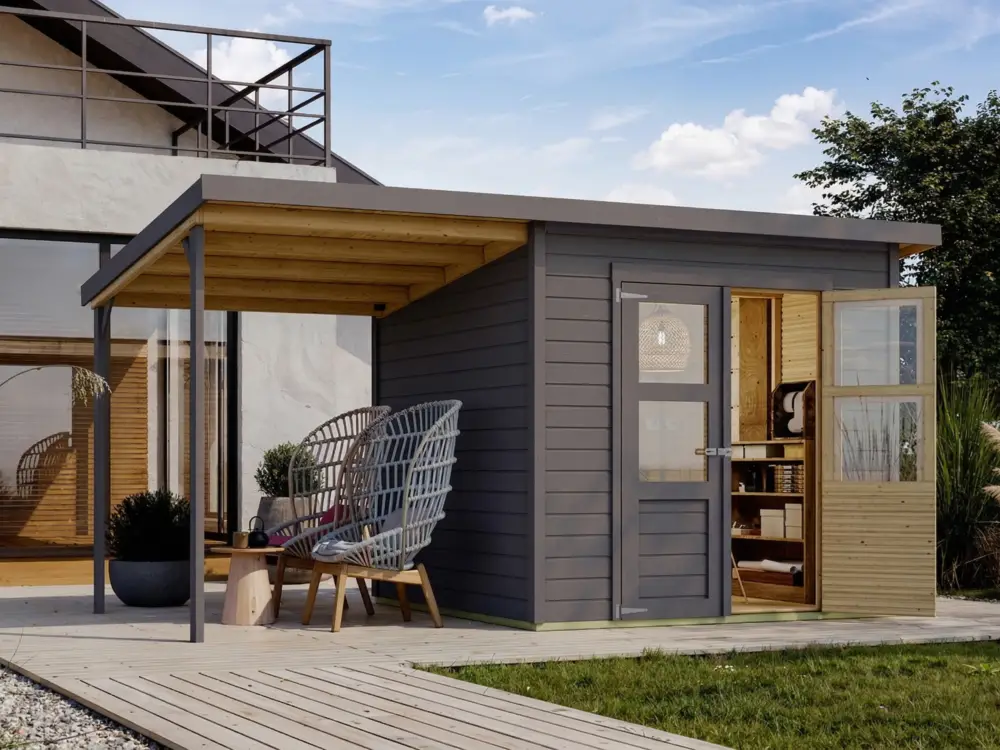 Tuinberging "Merseburg 4" 14 mm terragrijs incl. 140 cm aanbouw Gecertificeerd