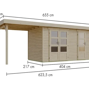 Seizoensaanbieding Tuinhuis Zweiraumhaus Nordhorn 19 mm onbehandeld incl. 2,4 m aanbouwdak