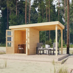 Laatste Versie Tuinhuisje SET Askola 2 19 mm natuurlijke afwerking, incl. 2,8 m lessenaarsdak