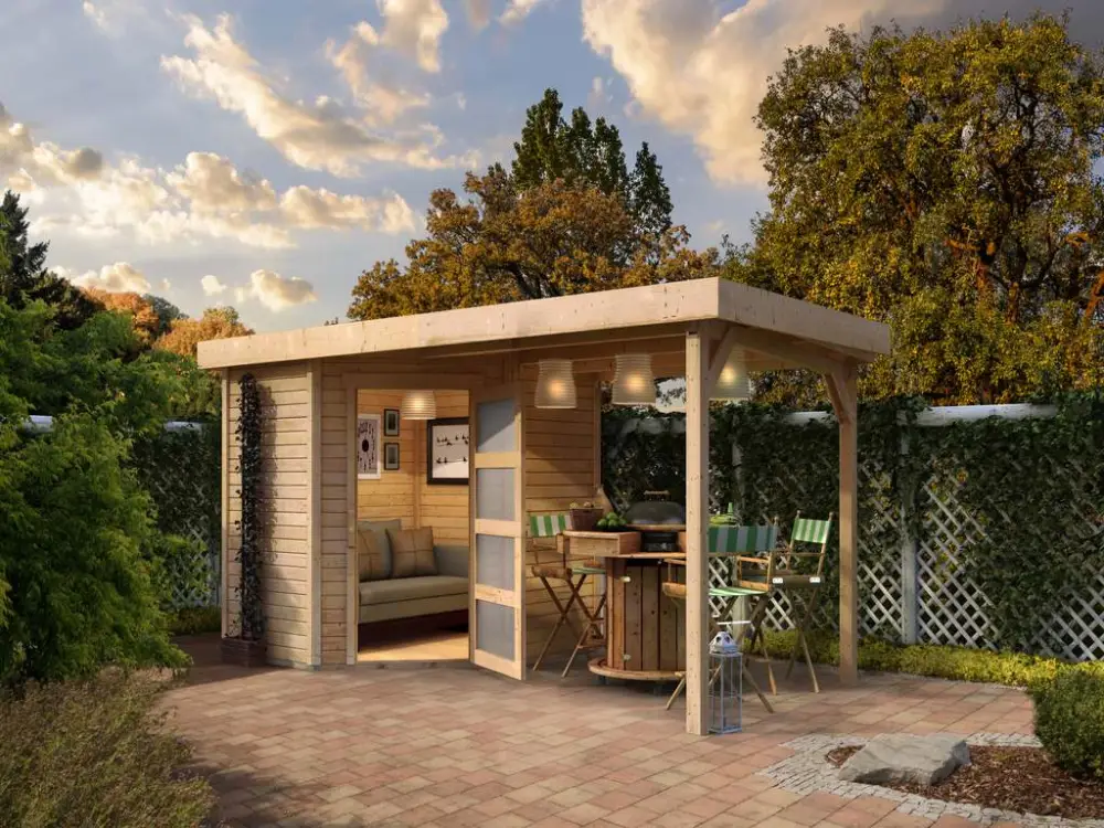 Uitverkoop Tuinhuisje SET Schwandorf 3 19 mm natuurlijke afwerking, incl. 2,8 m lessenaarsdak