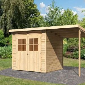 Berging SET Glücksburg 4 19 mm natuurlijke afwerking incl. 1,9 m aanbouwdak Exclusieve Aanbieding