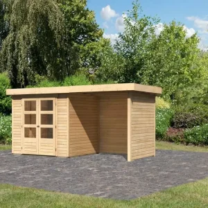 Tuinhuisje SET Askola 3 19 mm natuurlijke afwerking, incl. 2,4 m opbouwdak + zij- en achterwand Goedkoop