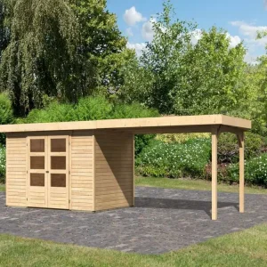 Tuinhuisje SET Askola 4 19 mm natuurlijke afwerking, incl. 2,8 m lessenaarsdak Direct Verzonden