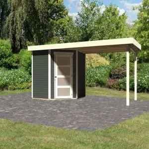 Express Levering Tuinhuis SET Schwandorf 3 19 mm terragrijs, incl. 2,8 m aanbouwdak