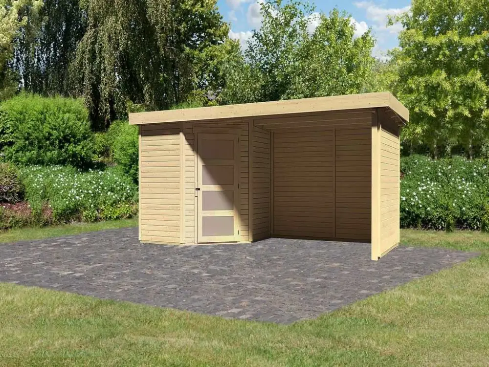 Tuinhuisje SET Schwandorf 3 19 mm naturel, incl. 2,8 m lessenaarsdak + zij- en achterwand Snelle Levering
