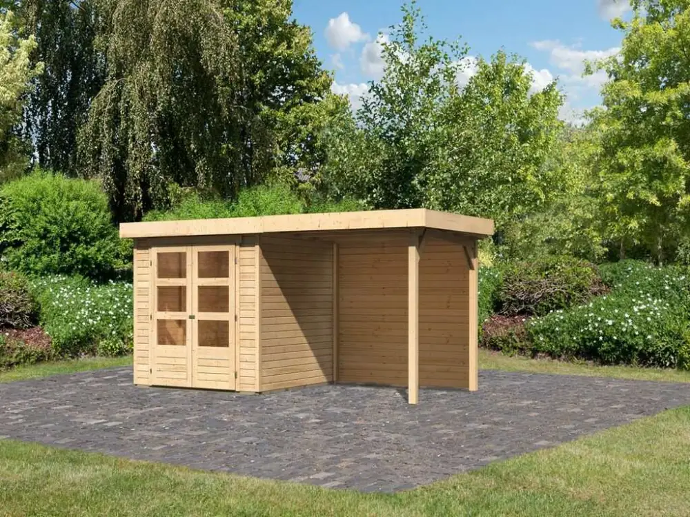 Nu Kopen Tuinhuisje SET Askola 2 19 mm natuurlijke afwerking, incl. 2,4 m opbouwdak + achterwand