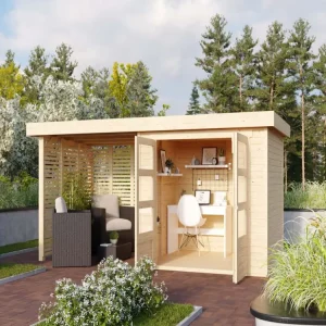 Tuinhuisje SET Askola 3 19 mm naturel, incl. 2,4 m aanbouwdak + latten wanden Laatste Versie