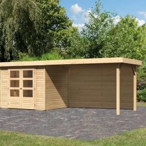 Tuinhuisje SET Askola 3 19 mm natuurlijke afwerking, incl. 2,8 m opbouwdak + achterwand Favoriet