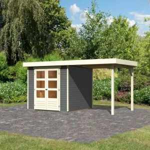 Tuinhuis SET Askola 3,5 19 mm terragrijs, incl. 2,4 m aanbouwdak Merkproduct