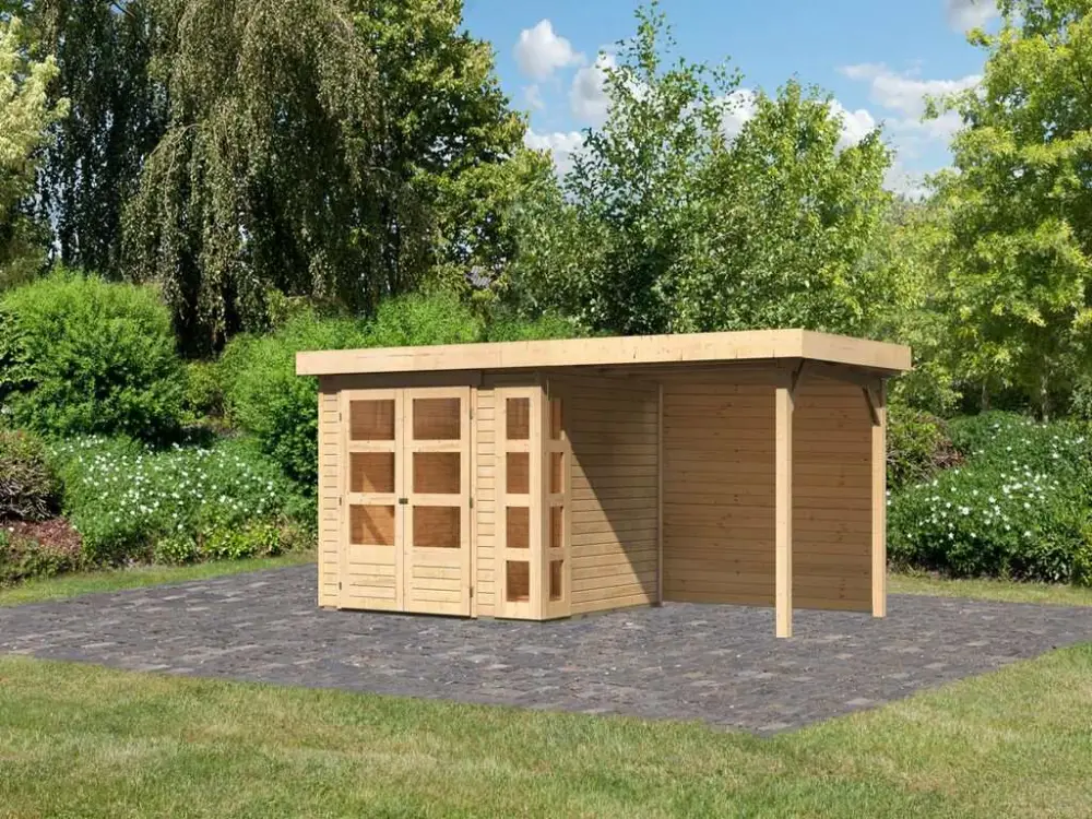 Beste Prijs Tuinhuisje SET Kerko 3 19 mm natuurlijke afwerking, incl. 2,4 m lessenaarsdak + achterwand