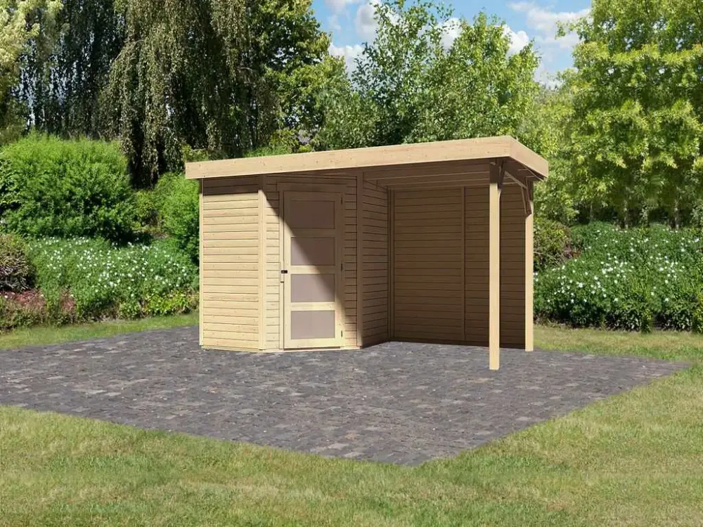 Koop Online Tuinhuis SET Schwandorf 3 19 mm naturel, incl. 2,4 m opbouwdak + achterwand