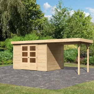 Rechtstreeks Van De Fabrikant Tuinhuisje SET Askola 5 19 mm natuurlijke afwerking incl. 2,4 m lessenaarsdak