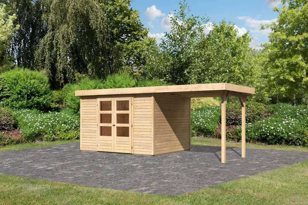 Rechtstreeks Van De Fabrikant Tuinhuisje SET Askola 5 19 mm natuurlijke afwerking incl. 2,4 m lessenaarsdak