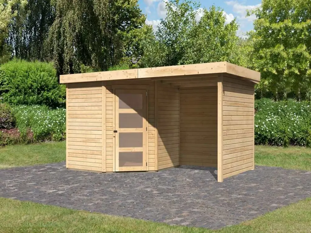 Tuinhuisje SET Schwandorf 5 19 mm naturel, incl. 2,4 m lessenaarsdak + zij- en achterwand Bestel Nu