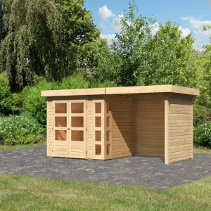 Tuinhuis SET Kerko 3 19 mm naturel, incl. 2,4 m lessenaarsdak + zij- en achterwand Gecertificeerd