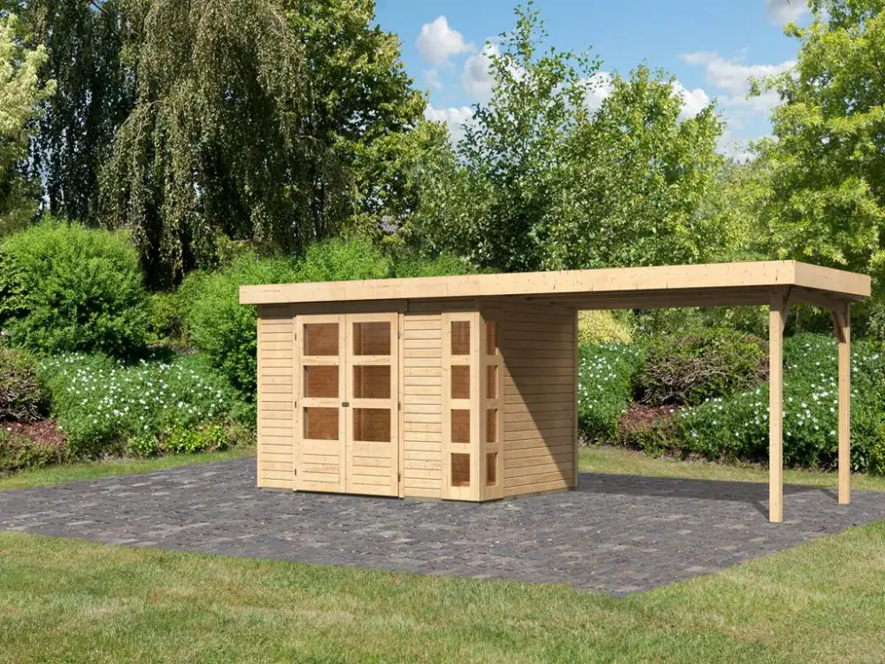 Tuinhuisje SET Kerko 4 19 mm natuurlijke afwerking, incl. 2,8 m lessenaarsdak Flitsaanbieding