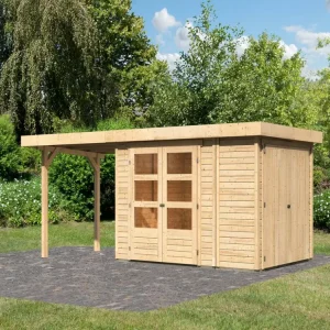 Direct Verzonden Tuinberging SET Retola 2 19 mm natuurlijke afwerking, incl. 2,4 m aanbouwdak + aanbouwkast