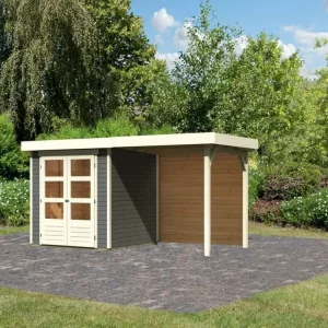 Tuinhuis Askola 2 19 mm terragrijs incl. 2,4 m aanbouwdak + achterwand Goedkoop