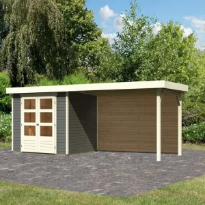 Tuinhuis Askola 3 19 mm terragrijs incl. 2,8 m aanbouwdak + achterwand Fabrieksprijs