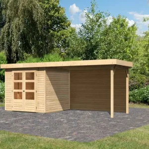 Tuinhuisje SET Askola 3,5 19 mm natuurlijke afwerking, incl. 2,8 m opbouwdak + achterwand Nieuw