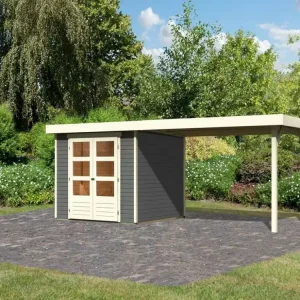 Tuinhuisje SET Askola 3,5 19 mm terra grijs, incl. 2,8 m lessenaarsdak Premium