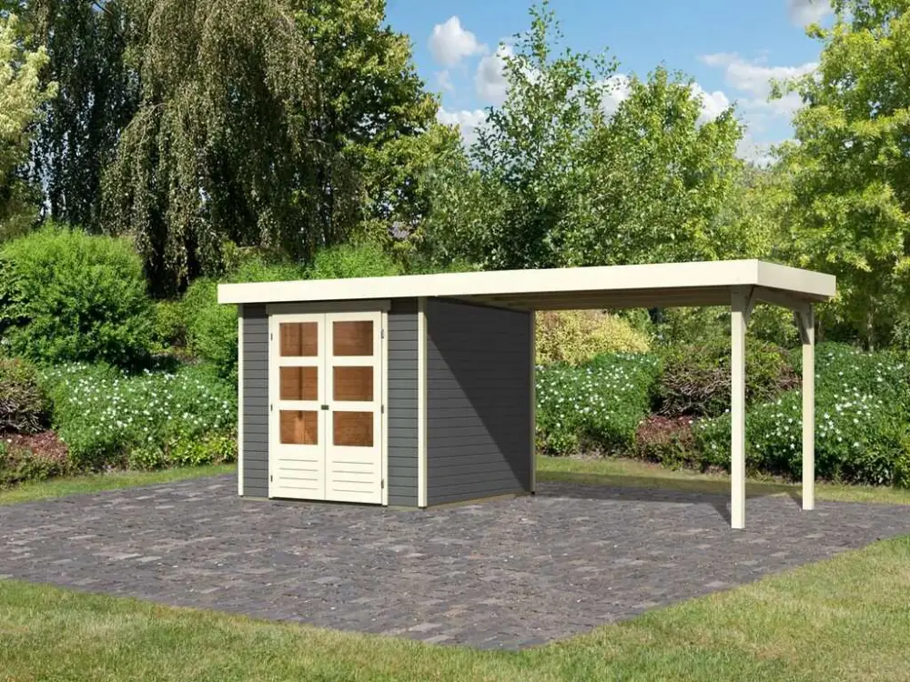Tuinhuisje SET Askola 3,5 19 mm terra grijs, incl. 2,8 m lessenaarsdak Premium