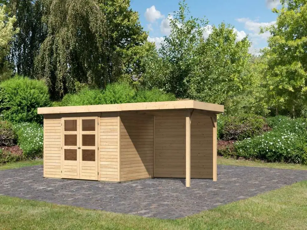 Tuinhuisje SET Askola 4 19 mm natuurlijke afwerking, incl. 2,4 m opbouwdak + achterwand Shop Nu