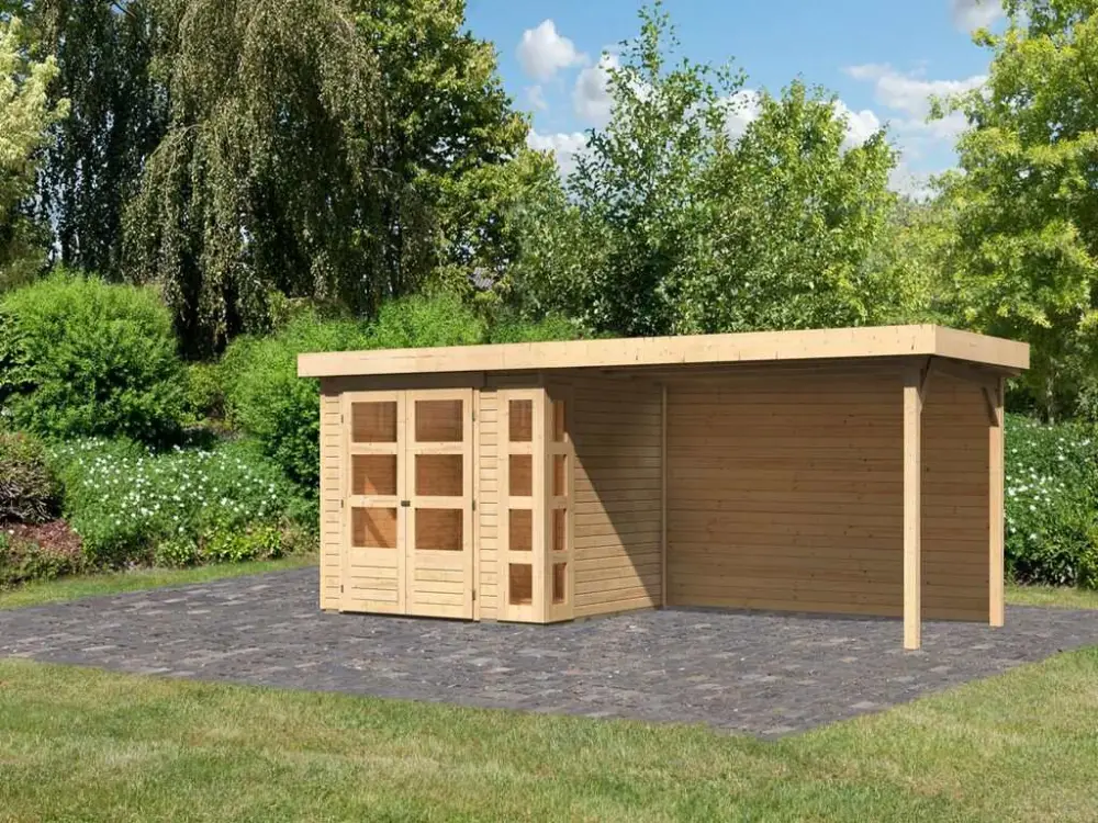 Tuinhuisje SET Kerko 3 19 mm natuurlijke afwerking, incl. 2,8 m lessenaarsdak + achterwand Weekendaanbieding
