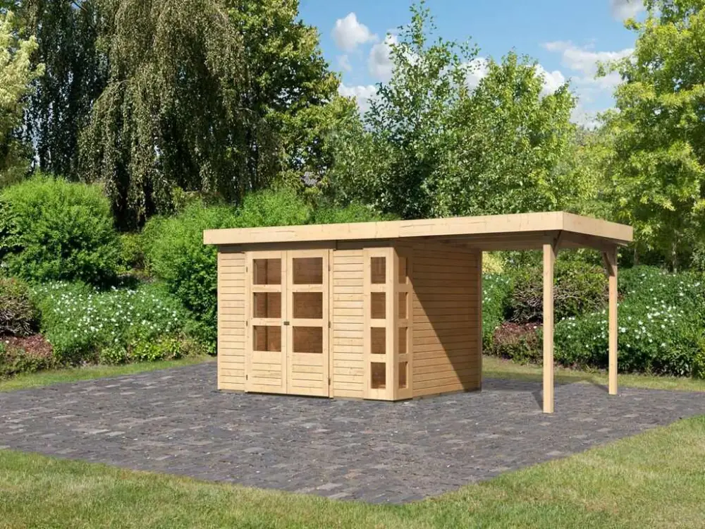 Tuinhuisje SET Kerko 5 19 mm natuurlijke afwerking, incl. 2,4 m lessenaarsdak Fabrieksprijs