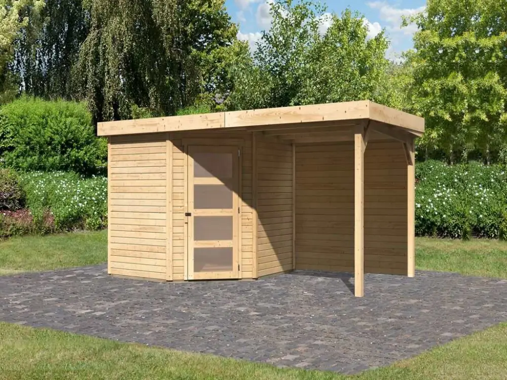 Beperkt Aanbod Tuinhuisje SET Schwandorf 5 19 mm naturel, incl. 2,4 m lessenaarsdak + achterwand
