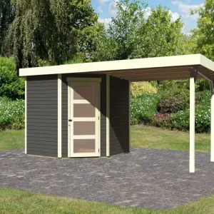 Tuinhuis Schwandorf 5 19 mm terragrijs incl. 2,8 m aanbouwdak Lage Kosten