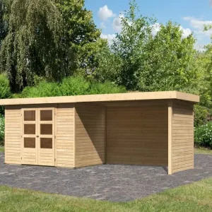 Tuinhuisje SET Askola 4 19 mm natuurlijke afwerking, incl. 2,8 m aangebouwd dak + zij- en achterwand Bestel Nu