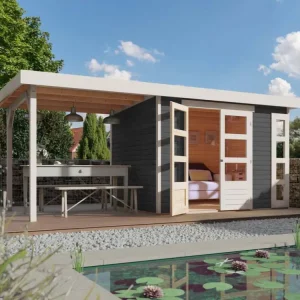 Tuinhuis SET Kerko 4 19 mm terragrijs, incl. 2,8 m aanbouwdak Bestel Nu