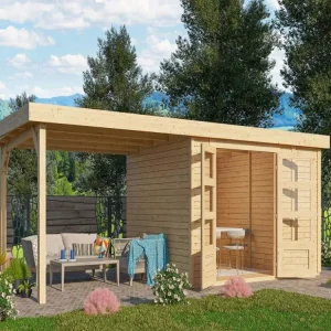 Meest Verkocht berging SET Retola 4 19 mm natuurlijke afwerking, incl. 2,8 m aanbouwdak + aanbouwkast